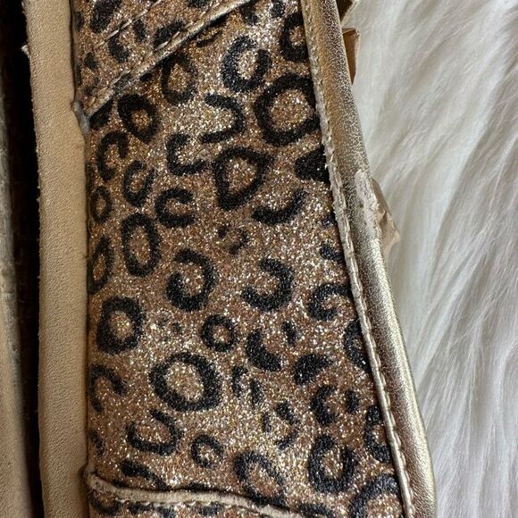 TOMS LEOPARD CHEETAH GLITTER GOLD BALLET FLAT SLIP On Shoes 4 - Picture 10 of 13